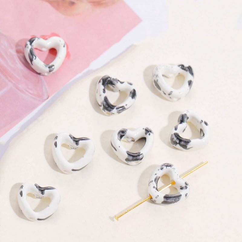 Ceramics Glazed Enwrap Rings Handcrafts Hollow Flower Heart Spacer