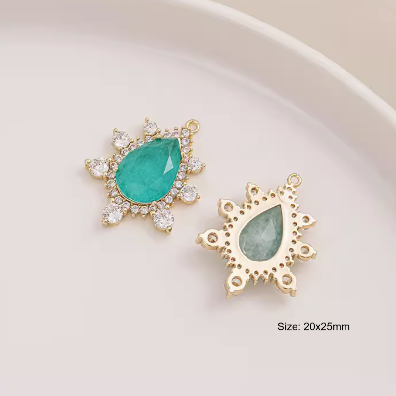Brass Zirconic Paraiba Stone Pendant Charms
