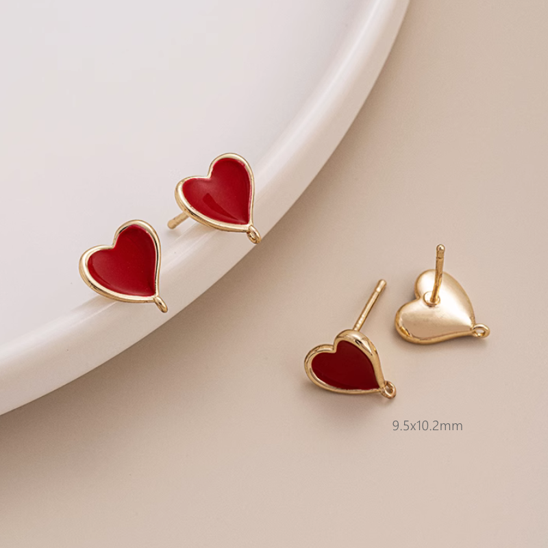 1 Pair Brass 14K Gilded Zircon/Dispensing Heart Earring Studs