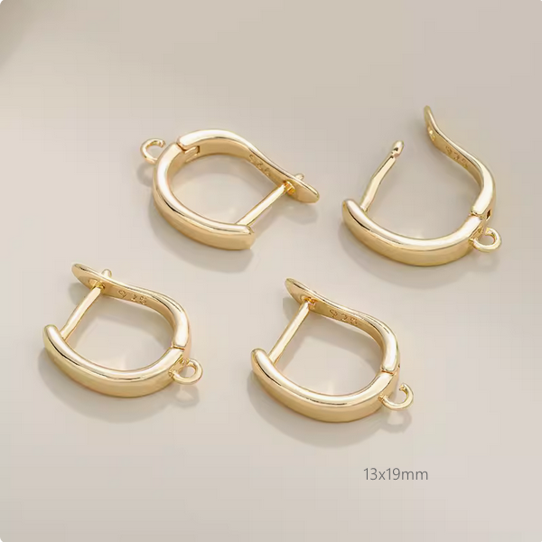1 Pair Brass 14K Gold Plated Earring Hoops Irregualer Rings