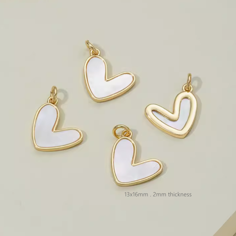 Brass Electroplated White Shell Heart Shape Pendants