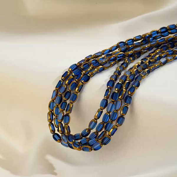 50pcs Glass Ellipse Beads With Gold Plated Edge