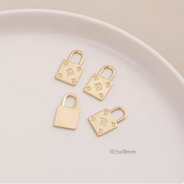 Brass Lock & Key Pendant 14K Gilded Metal Charms