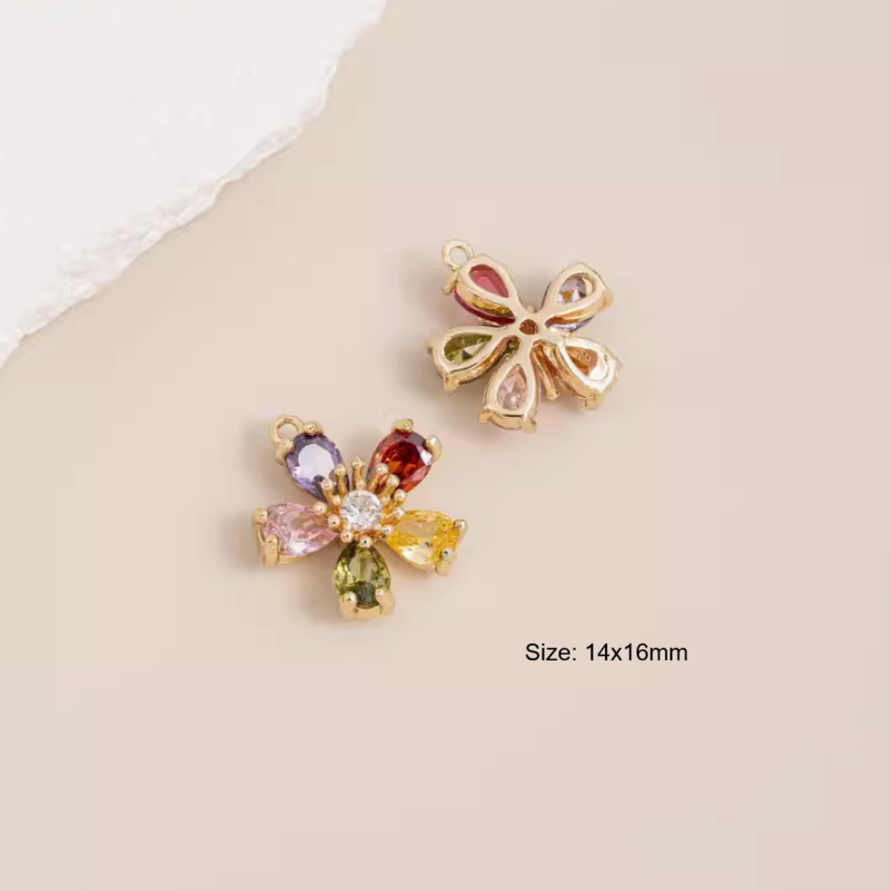 Brass 14K Plated Colorful Zircon Pendants