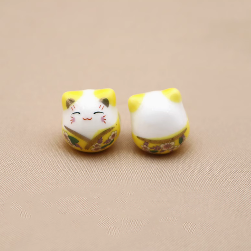 Ceramics Glazed Beads Cats Wealth Attract Symbol Charms Pendant