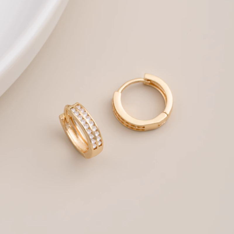 1 Pairs Classic Hoops Brass Zircon Earring Woman Girls Charms