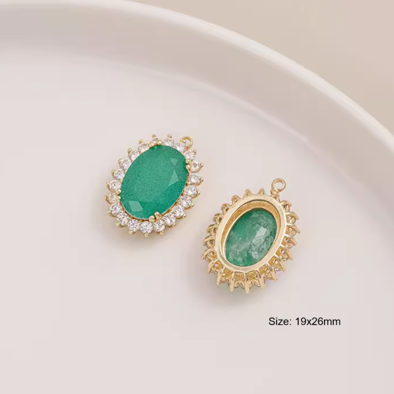 Brass Zirconic Paraiba Stone Pendant Charms