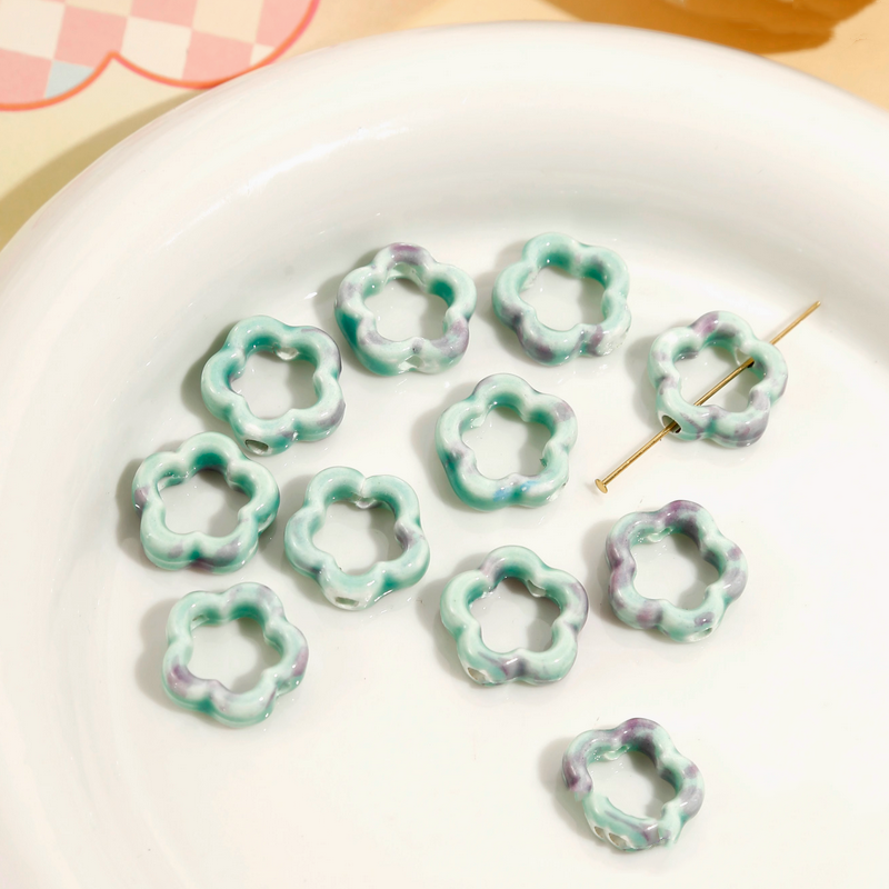 Ceramics Glazed Enwrap Rings Handcrafts Hollow Flower Heart Spacer