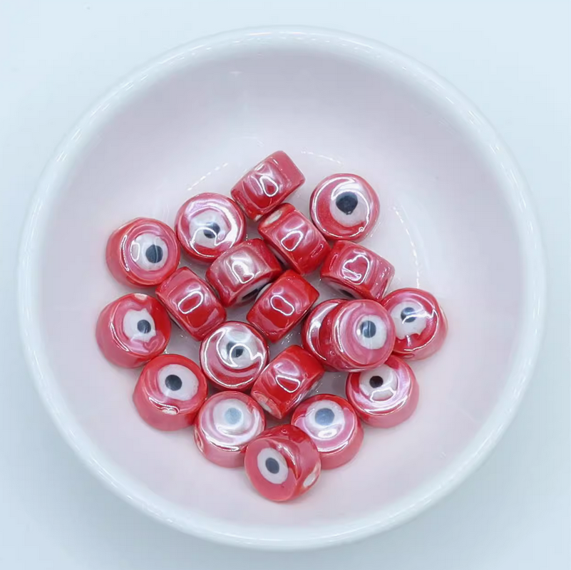 5pcs Ceramics Glazed Eyes Beads Pottery Bracelet Making Findings