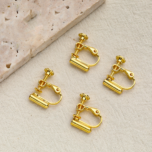 1 Pairs Brass Ear Clip Base Tube With Silicone, Gold Plated - ERRJ-03