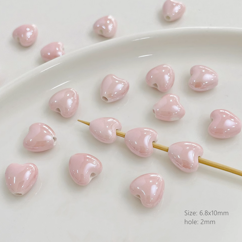 Pink Ceramics Glazed Charms DIY Beads Spacer Pendant Porcelain