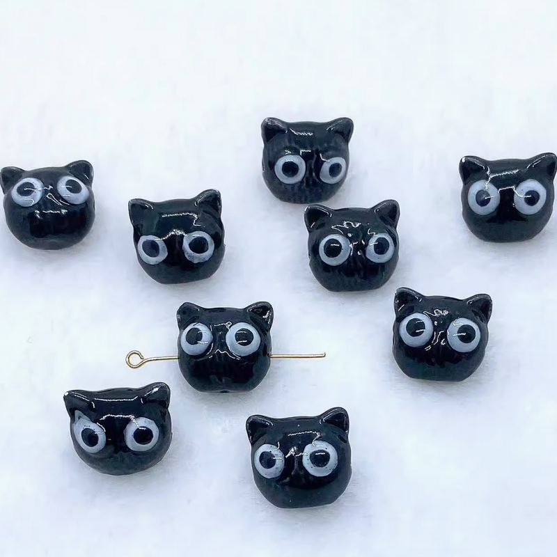 5pcs Ceramics Glazed Cats Handcrafts DIY Jewelry Beads Spare Pendant