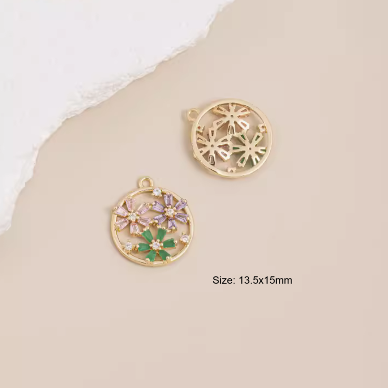 Brass 14K Plated Colorful Zircon Pendants