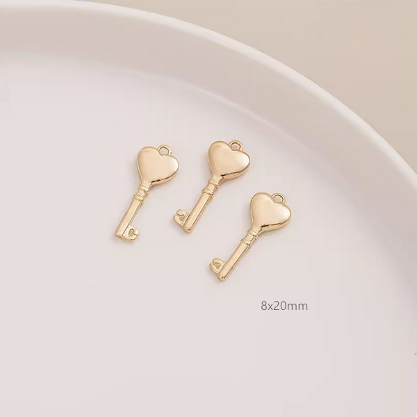 Brass Lock & Key Pendant 14K Gilded Metal Charms