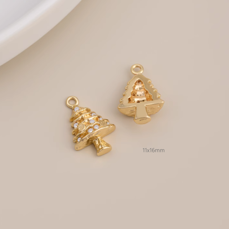 Brass Gilded Zircon Christmas Theme Pendant Pieces