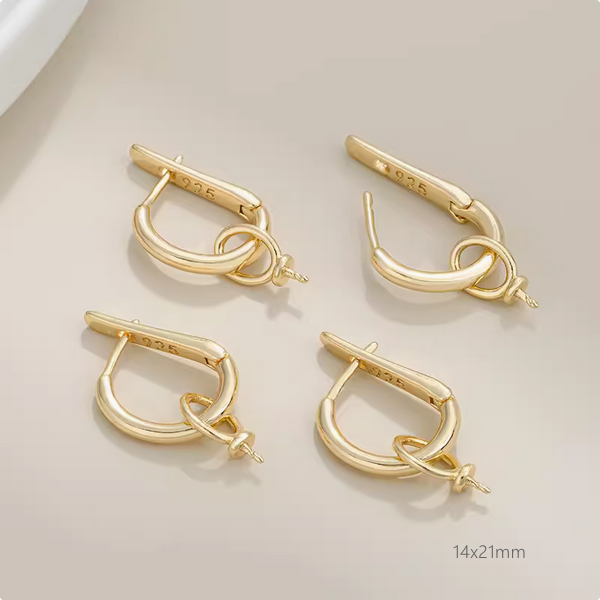 1 Pair Brass 14K Gold Plated Earring Hoops Irregualer Rings