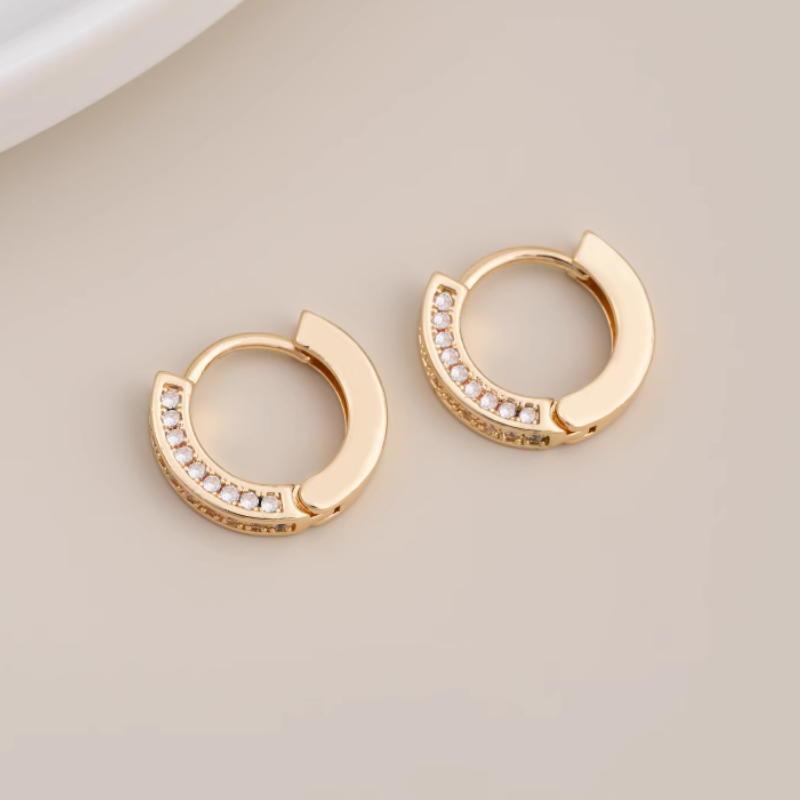 1 Pairs Classic Hoops Brass Zircon Earring Woman Girls Charms