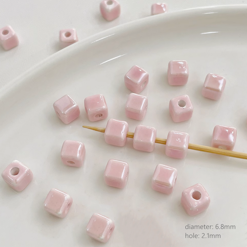 Pink Ceramics Glazed Charms DIY Beads Spacer Pendant Porcelain