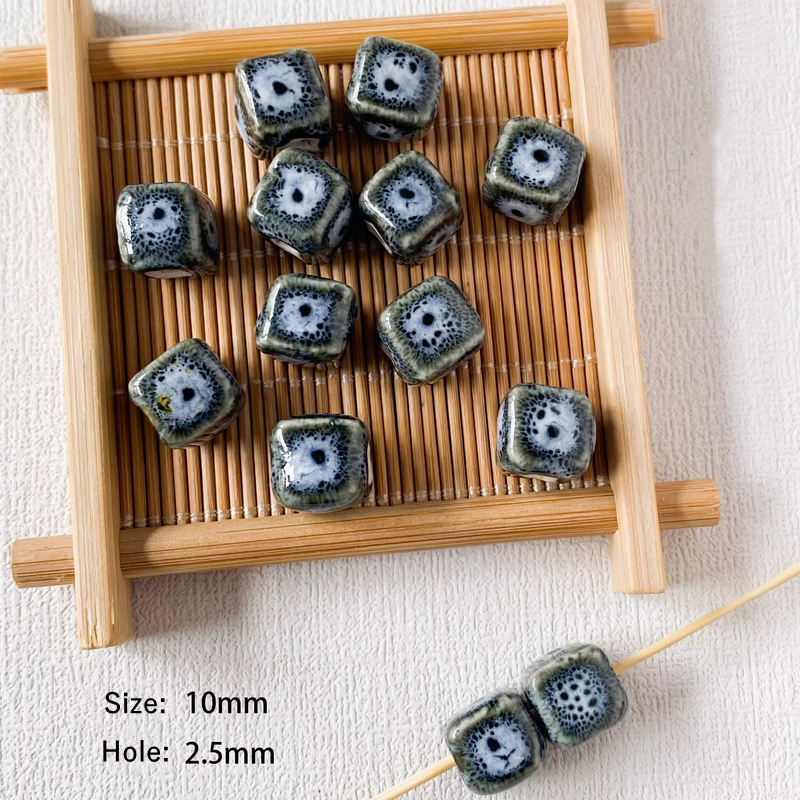 5pcs Ceramics Glazed Beads Tubes Ellipse