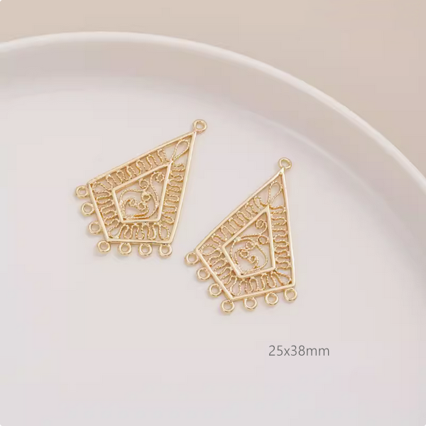 1 Pair Brass 14K Plated Earring Pendants-Multiple Holes