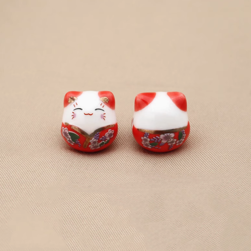 Ceramics Glazed Beads Cats Wealth Attract Symbol Charms Pendant