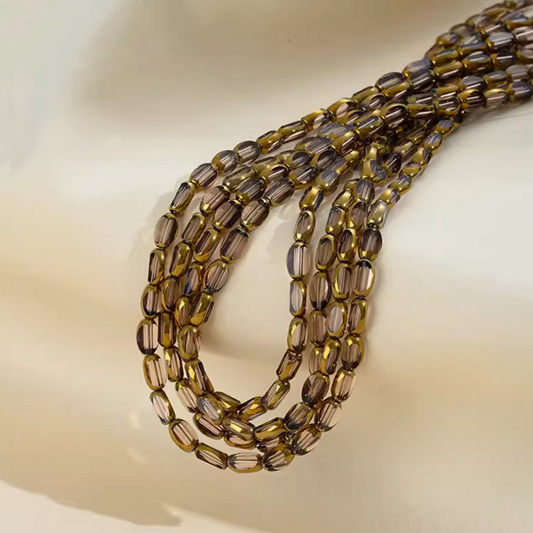 50pcs Glass Ellipse Beads With Gold Plated Edge