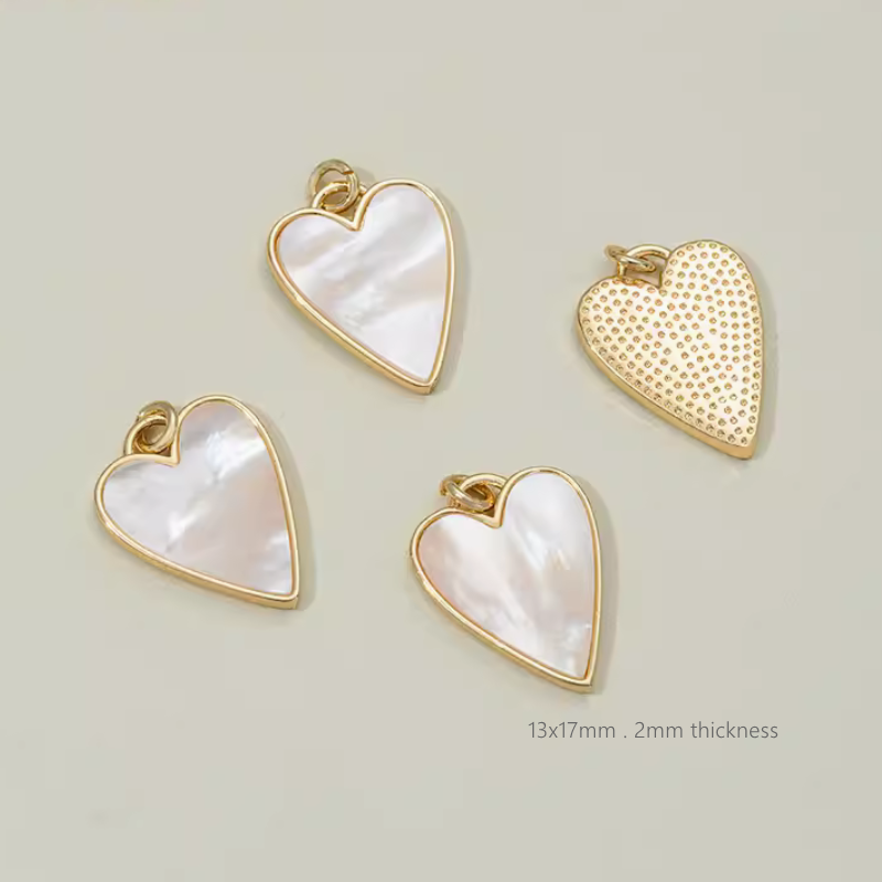 Brass Electroplated White Shell Heart Shape Pendants