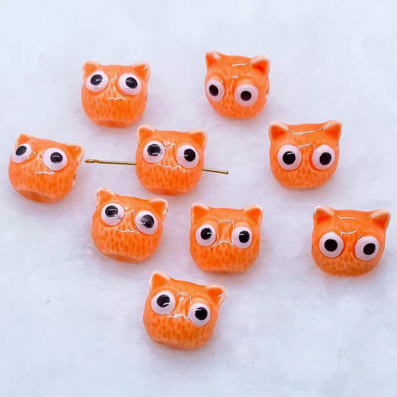 5pcs Ceramics Glazed Cats Handcrafts DIY Jewelry Beads Spare Pendant