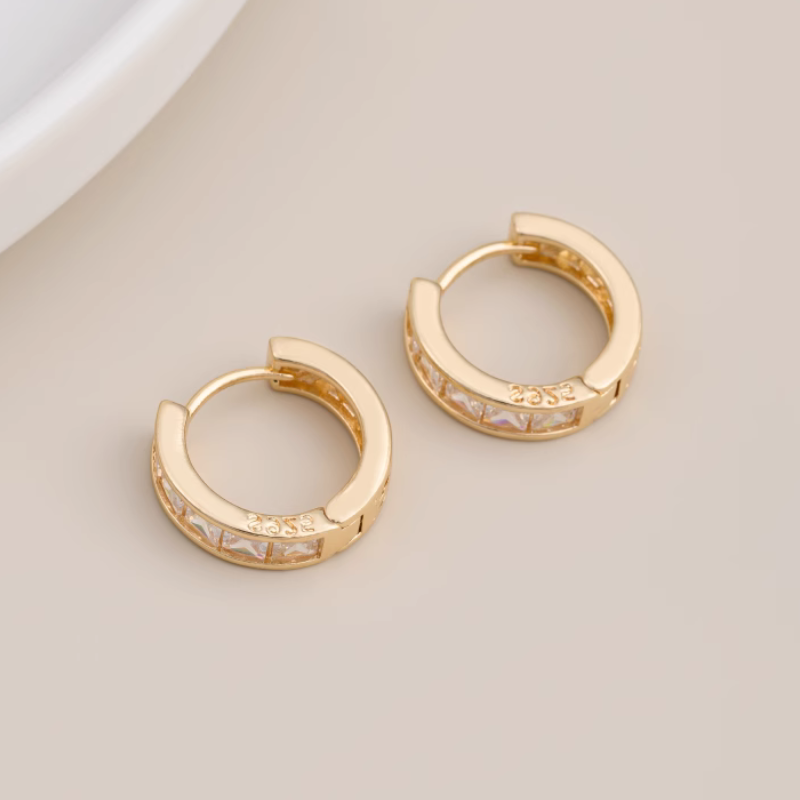1 Pairs Classic Hoops Brass Zircon Earring Woman Girls Charms