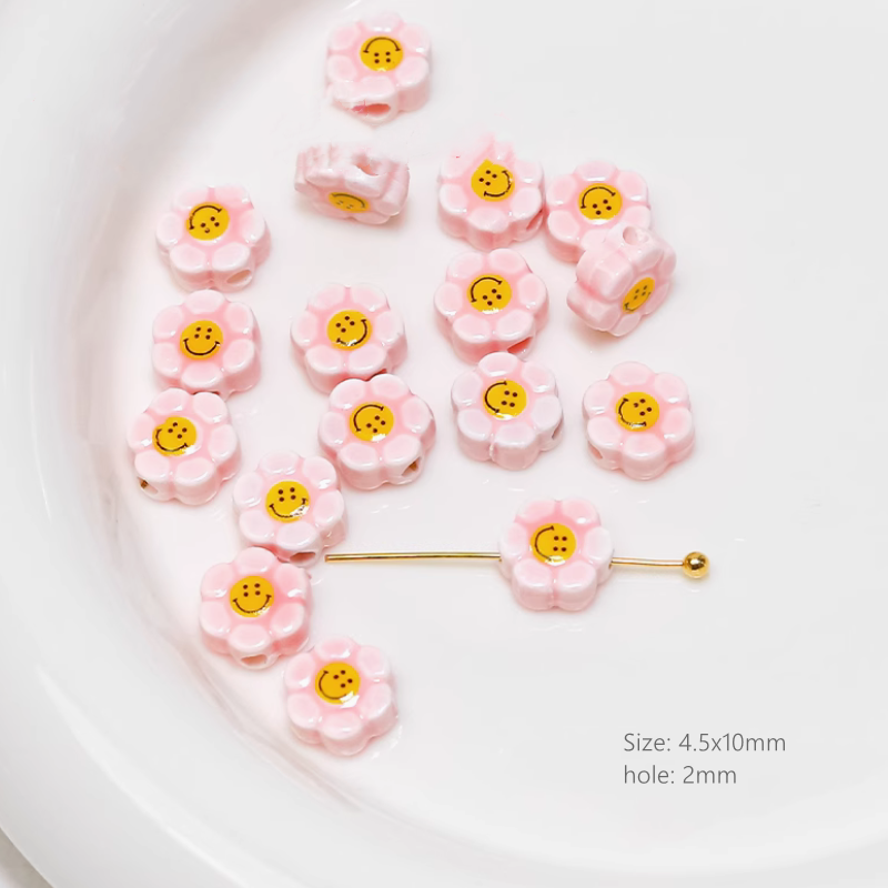 Pink Ceramics Glazed Charms DIY Beads Spacer Pendant Porcelain
