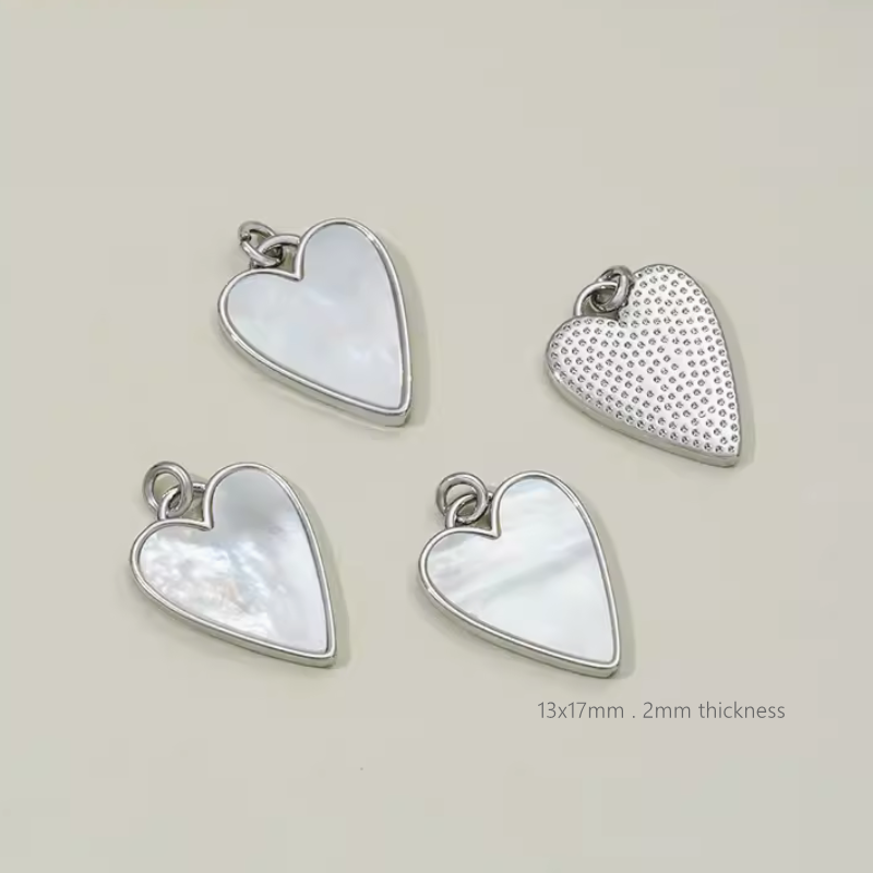 Brass Electroplated White Shell Heart Shape Pendants