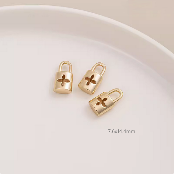 Brass Lock & Key Pendant 14K Gilded Metal Charms