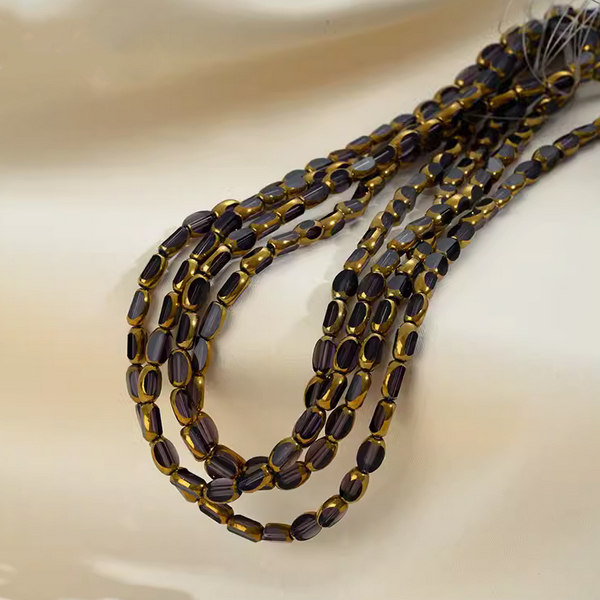 50pcs Glass Ellipse Beads With Gold Plated Edge