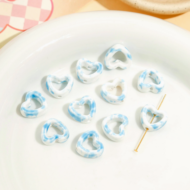 Ceramics Glazed Enwrap Rings Handcrafts Hollow Flower Heart Spacer