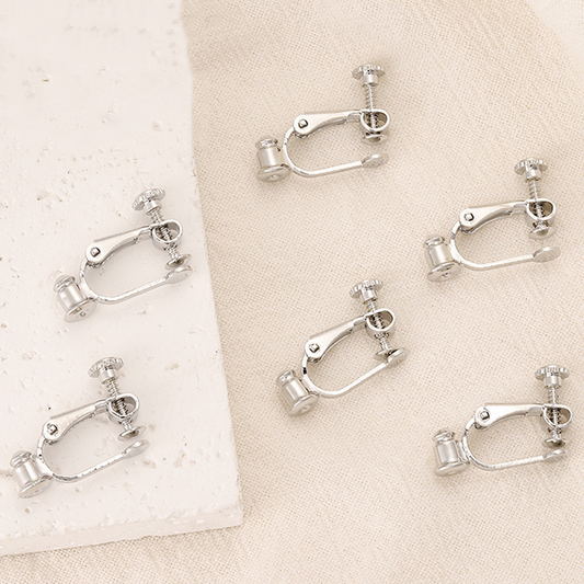1 Pairs Brass Ear Clip Base Bullet Plug Style, Silver Plated - ERRJ-05