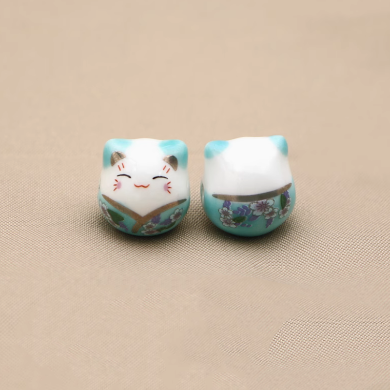 Ceramics Glazed Beads Cats Wealth Attract Symbol Charms Pendant