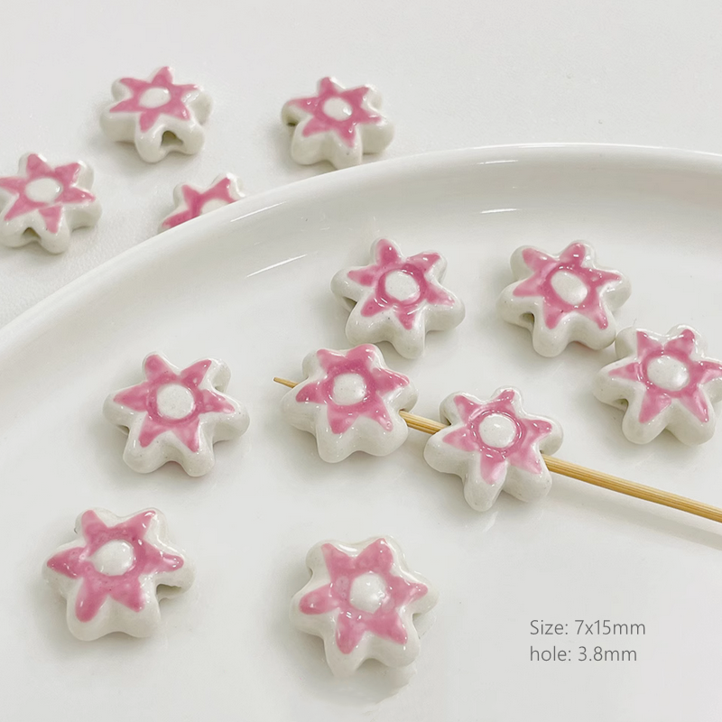 Pink Ceramics Glazed Charms DIY Beads Spacer Pendant Porcelain