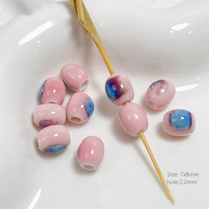 Pink Ceramics Glazed Charms DIY Beads Spacer Pendant Porcelain