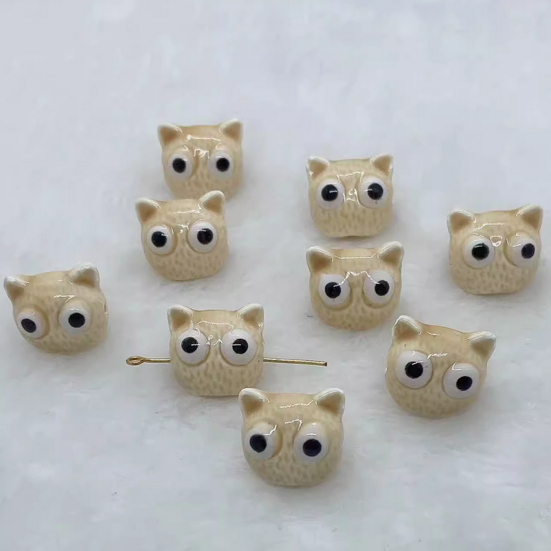 5pcs Ceramics Glazed Cats Handcrafts DIY Jewelry Beads Spare Pendant