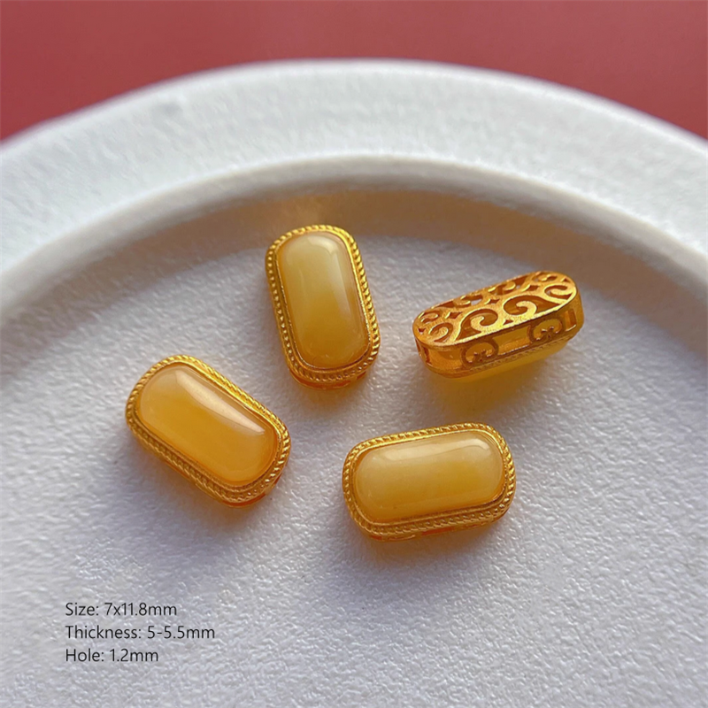 925 Silver Base Nature Beeswax Amber Stone Beads Spacer Charms Pendant