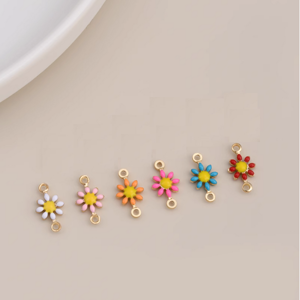 Brass 14K Plated Little Flower Pendants Enamel Dispensing