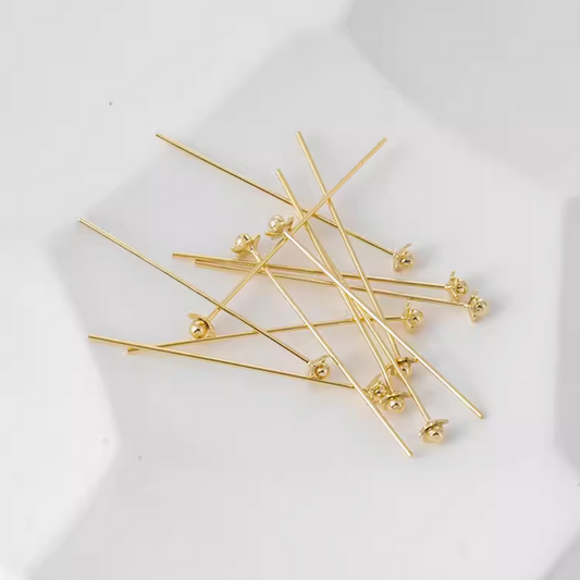 10pcs Brass Flower Head Pins Beads Needles, Gold Plated- TLHD-01