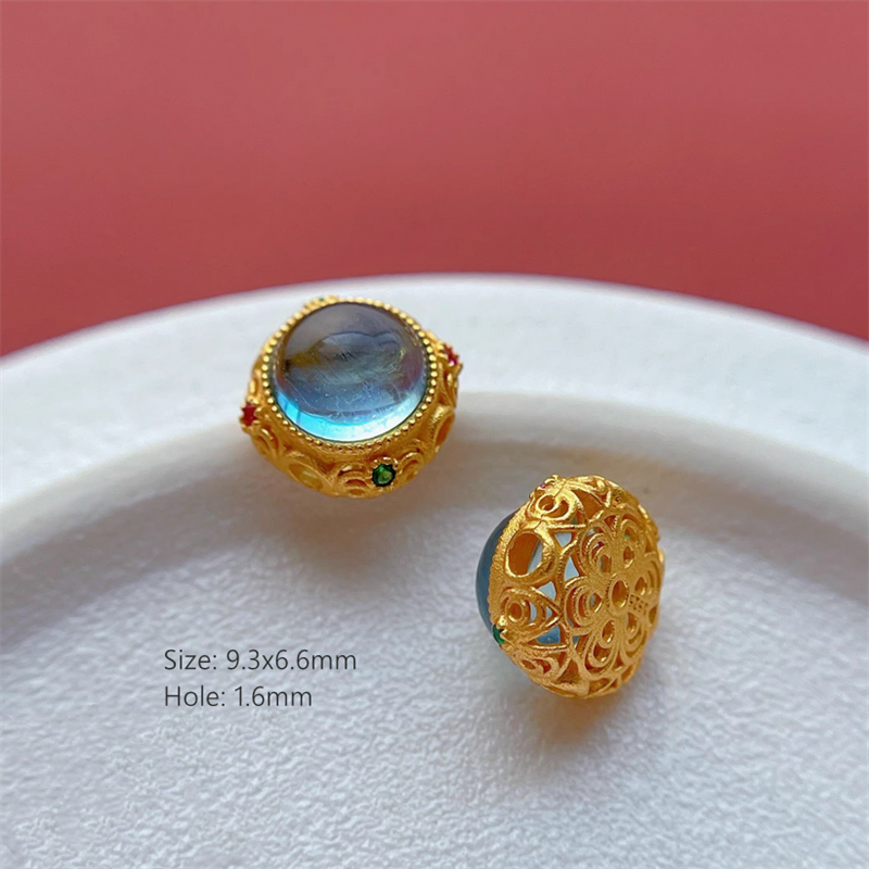 925 Silver Hollowed Base Aquamarine Stone Beads Spacers Or Charms