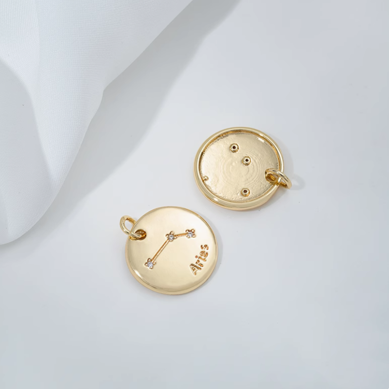 Brass Gilded Charms Piece Constellation 12 Star Map Pendant