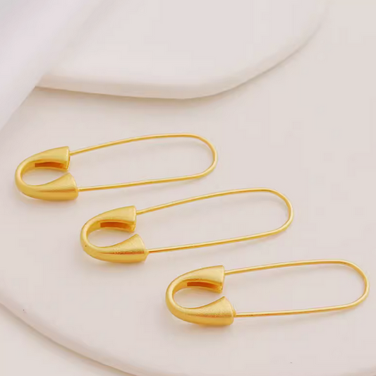Brass Big Safety Pin Clasp, 18K Matt Gold Plated