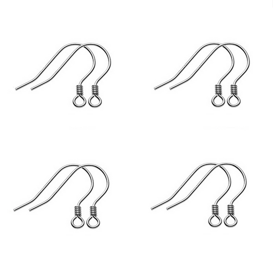 0.6mm 1 Pair Sterling Silver Earring Hooks, Spiral Style, Platinum Plated - ERMG-04