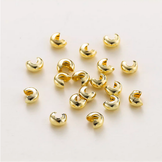 50pcs 3x4mm Half Round Open Crimp Beads / Knot Cover ,14K Plated- CMDB-01