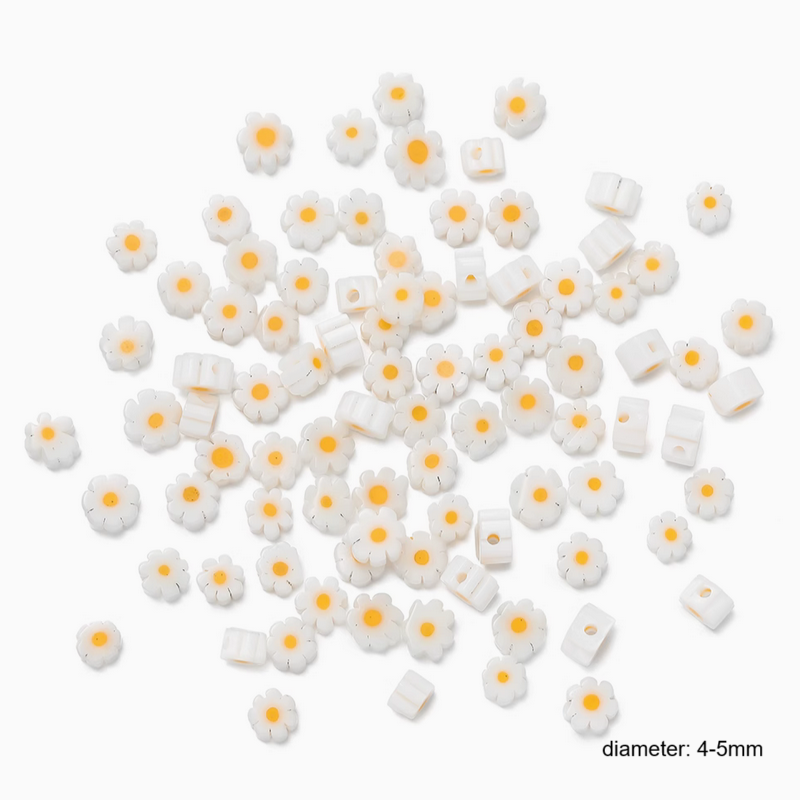 Glass White Daisy Flower Beads
