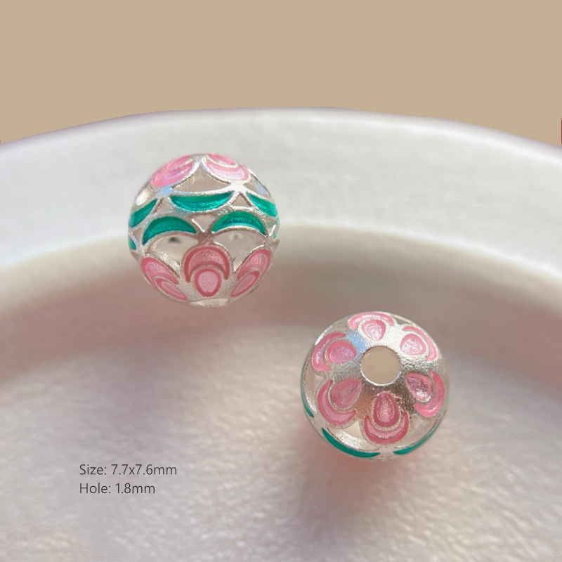 925 Sterling Silver Hollow Beads Enamel Colorful Spacers