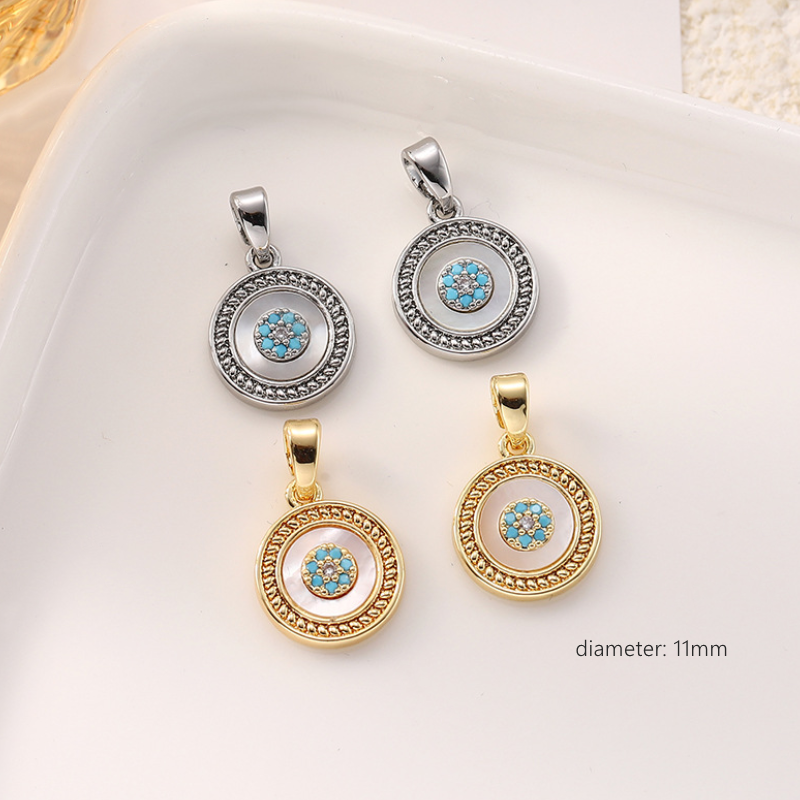 Brass Gold Platinum Plated Shell Inlaid Imitation Turquoise Charms Pendant